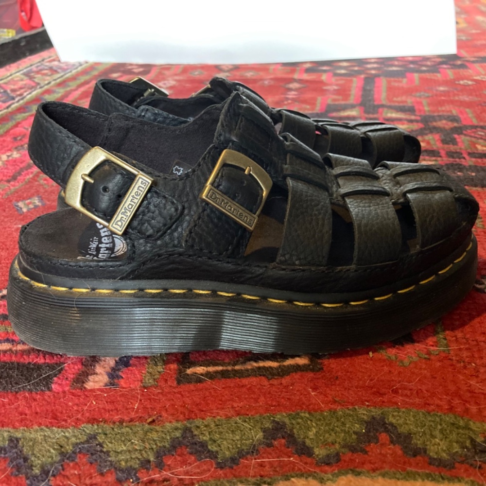 DR MARTINS WRENLIE GRIZZLY LEATHER FISHERMAN SANDALS BLACK EU39 US8